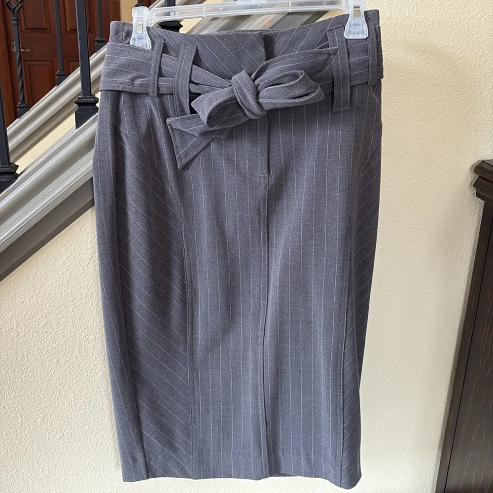 Arden B. Gray PinstripePencil Skirt With Bow Belt Size 2